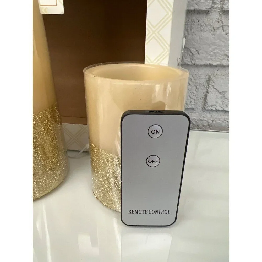 Modern Expressions Led Flameless Gold Candles Lot Of 3 With Remote Control